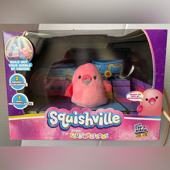 NIB - Squishville by Squishmallows 80’s Disco Set w/ Stuffed Flamingo Toy - Picture 1 of 5
